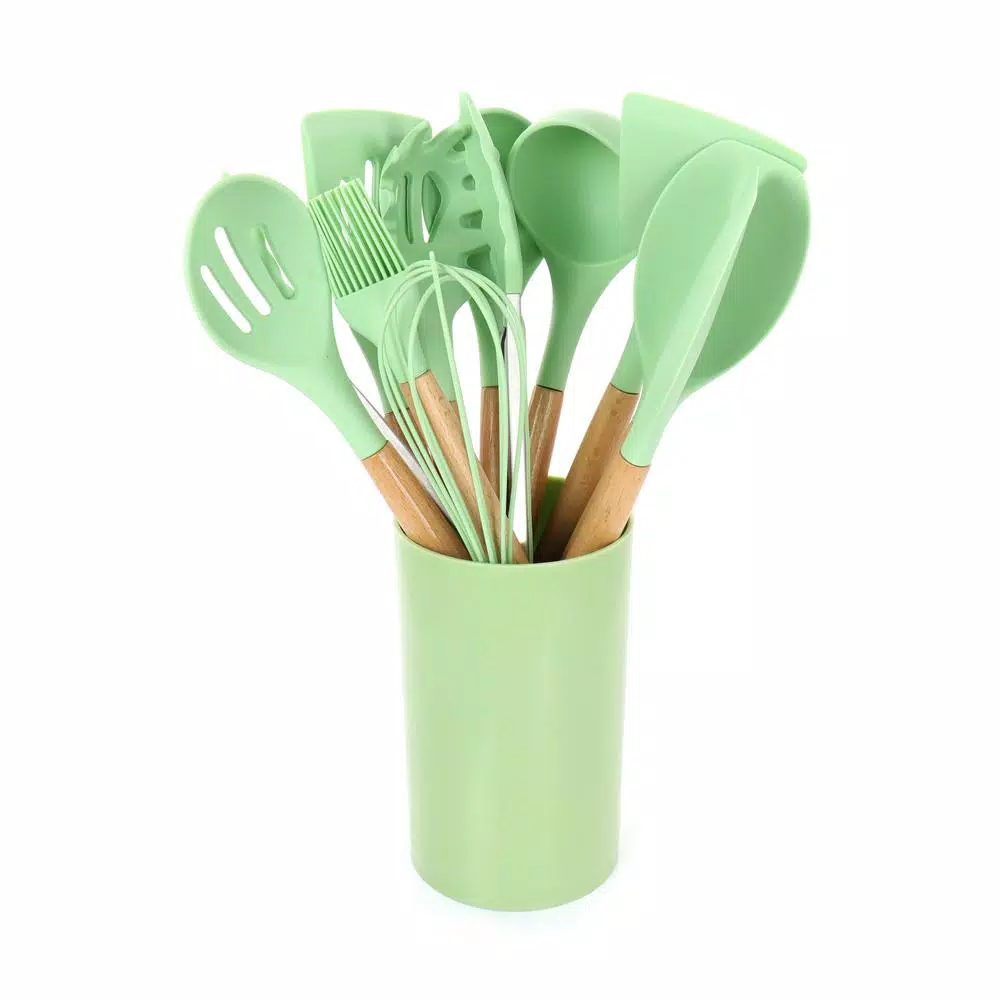 MegaChef Mint Green Silicone And Wood Cooking Utensils (Set Of 12) - Image 3