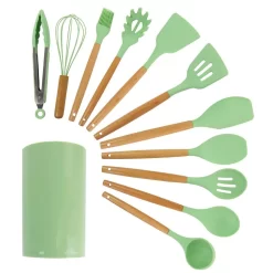 MegaChef Mint Green Silicone And Wood Cooking Utensils (Set Of 12)