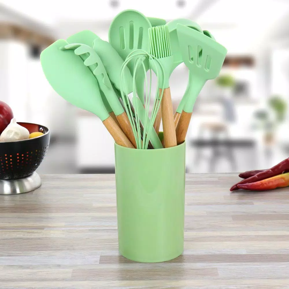 MegaChef Mint Green Silicone And Wood Cooking Utensils (Set Of 12) - Image 7