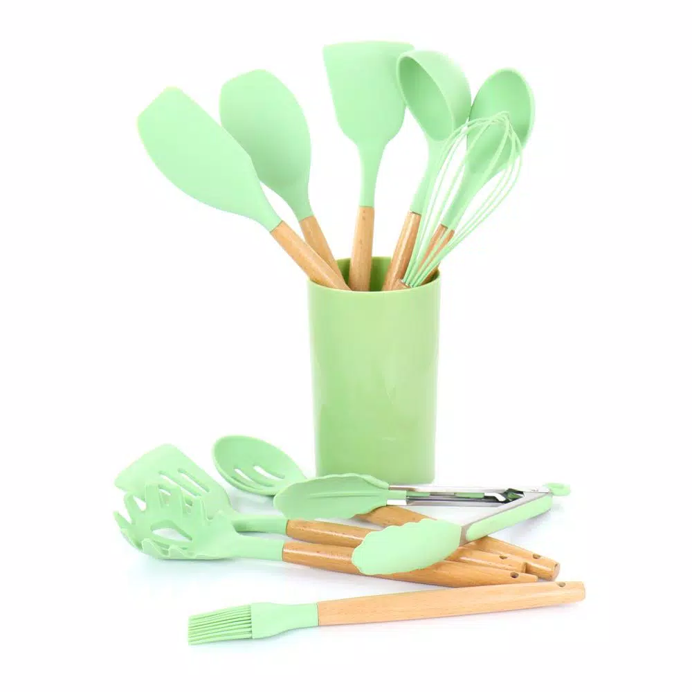 MegaChef Mint Green Silicone And Wood Cooking Utensils (Set Of 12) - Image 2