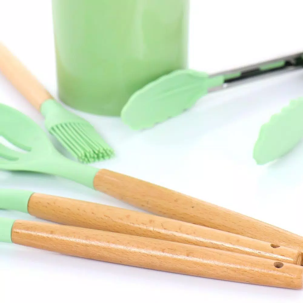 MegaChef Mint Green Silicone And Wood Cooking Utensils (Set Of 12) - Image 6