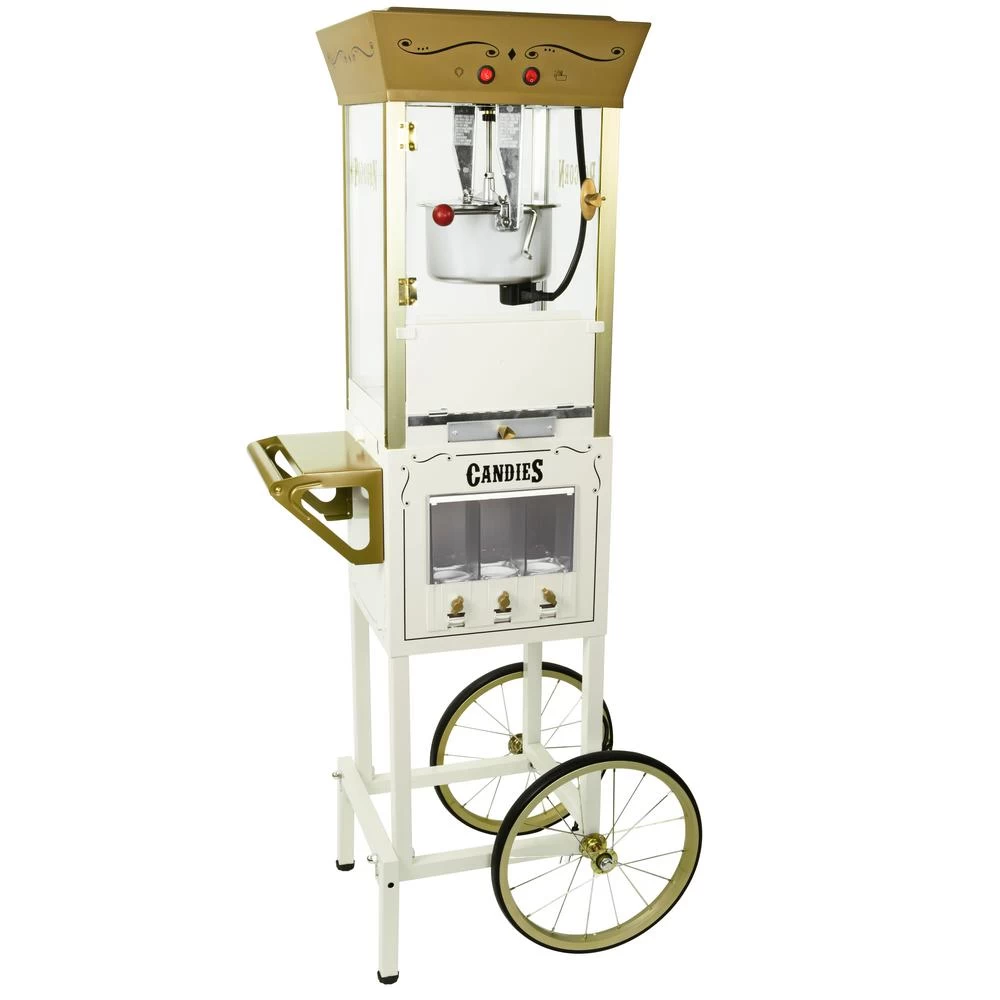 Nostalgia 600 W 8 Oz. Ivory Popcorn Machine With Cart And Snack Dispenser