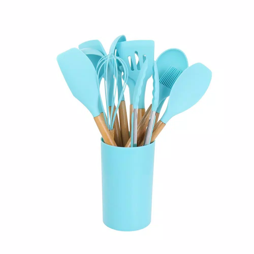 MegaChef Light Teal Silicone And Wood Cooking Utensils (Set Of 12) - Image 2
