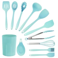 MegaChef Light Teal Silicone Cooking Utensils (Set Of 12)