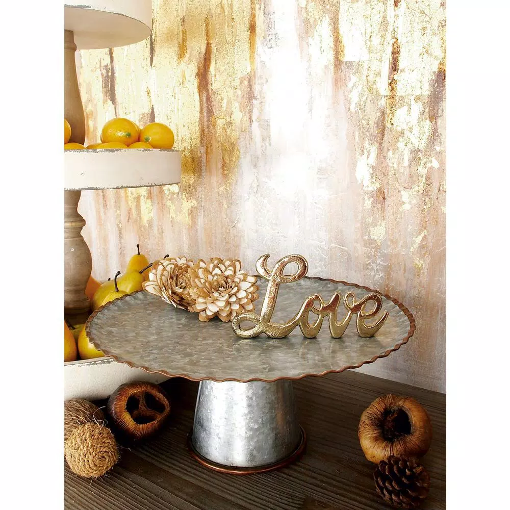 LITTON LANE Round Gray Iron Cake Stands With Copper Scalloped Edges (Set Of 3) - Image 4