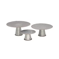 LITTON LANE Round Gray Iron Cake Stands With Copper Scalloped Edges (Set Of 3)