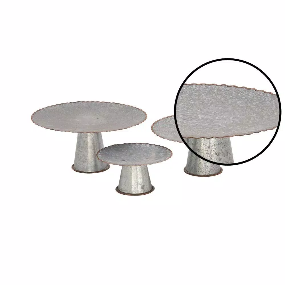 LITTON LANE Round Gray Iron Cake Stands With Copper Scalloped Edges (Set Of 3) - Image 2