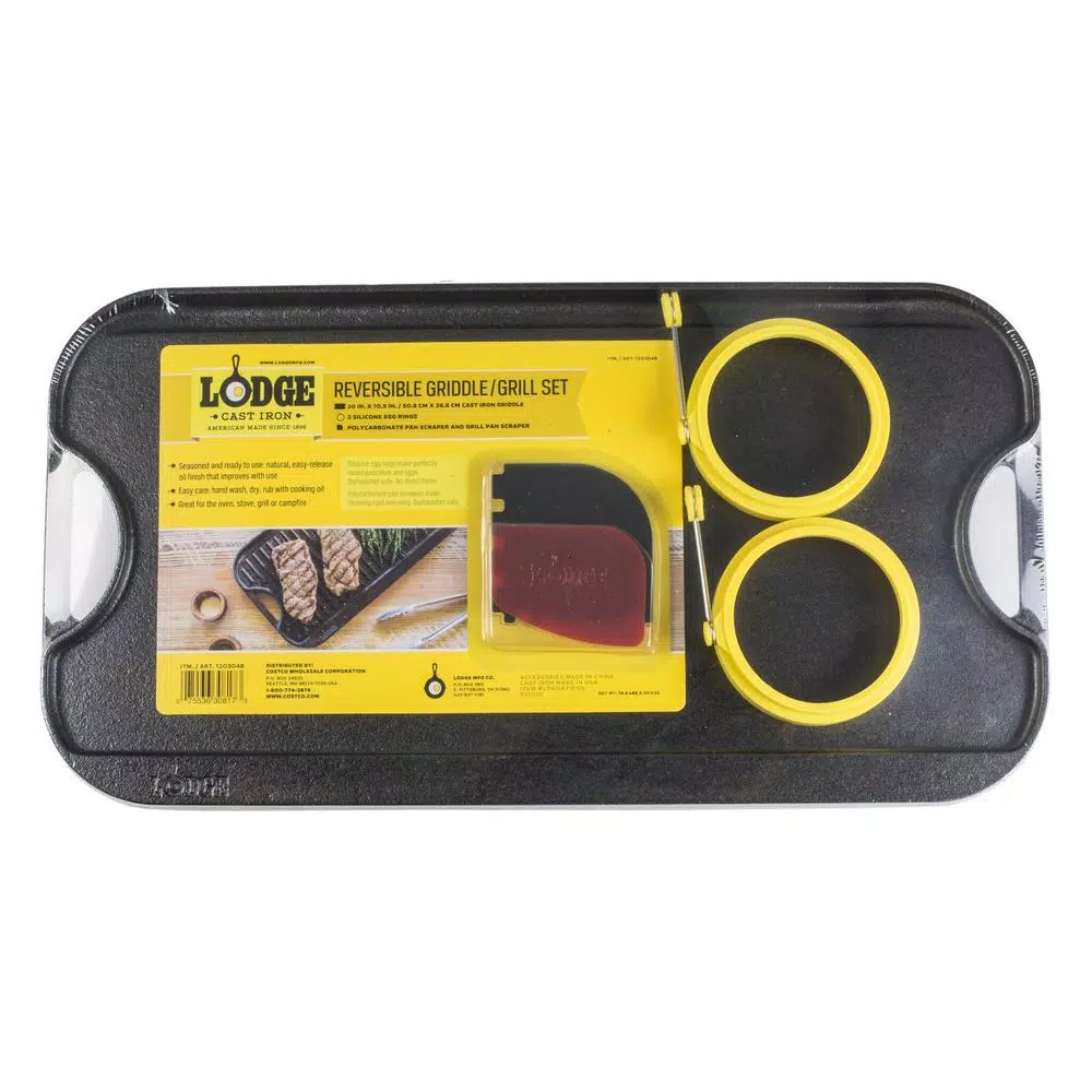 Lodge 5-Piece Black Cast Iron Reversible Stovetop Griddle Set With Egg Rings - Image 4