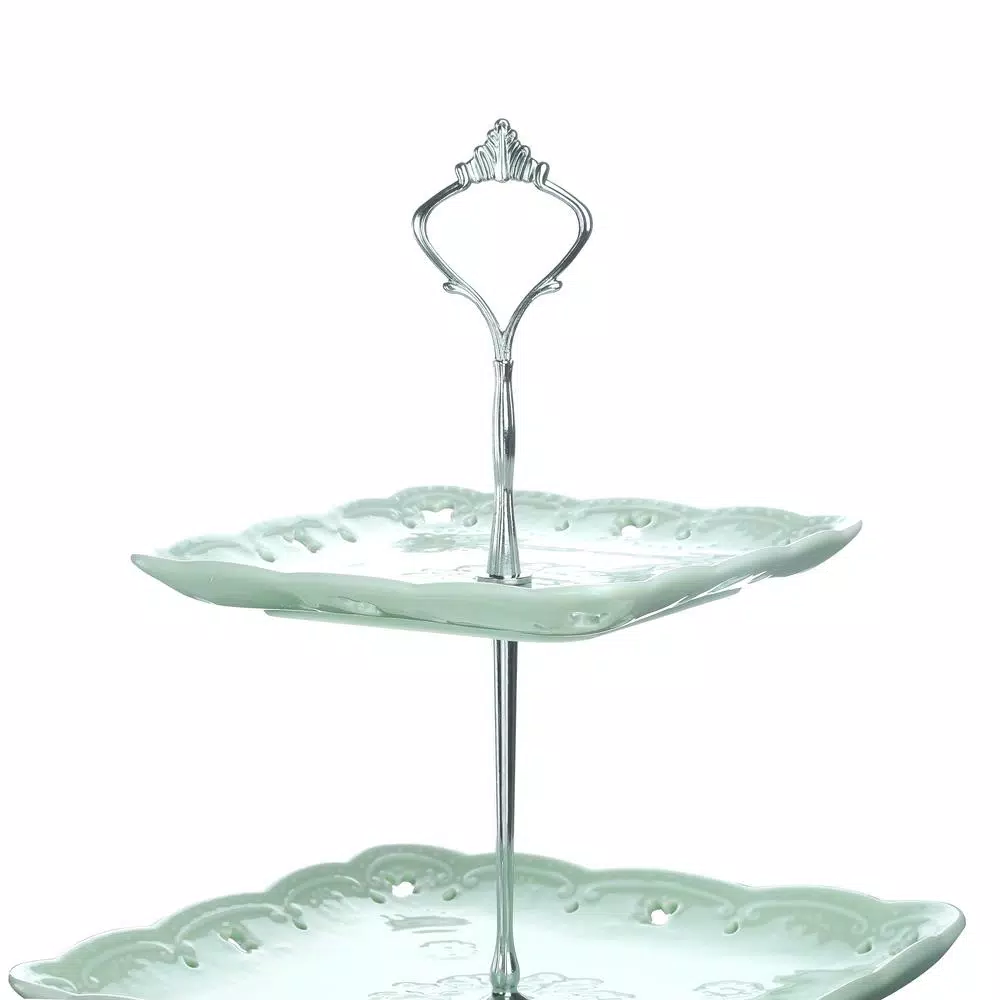MALACASA 3-Tiered Green Cupcake Tower Stand Square Tiered Dessert Stand Serving Tray - Image 5