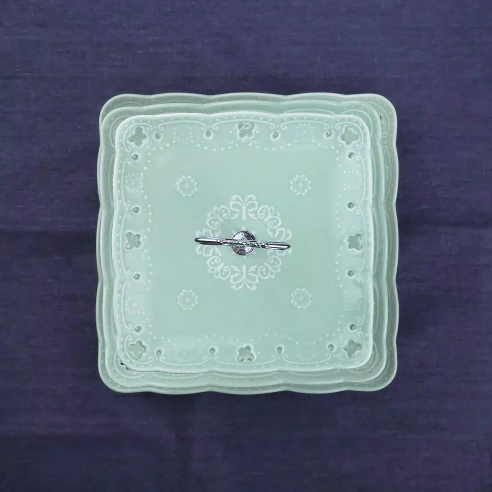 MALACASA 3-Tiered Green Cupcake Tower Stand Square Tiered Dessert Stand Serving Tray - Image 3