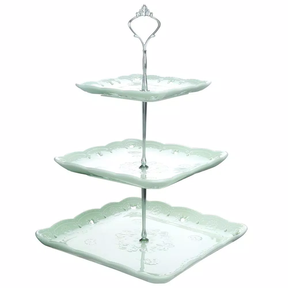 MALACASA 3-Tiered Green Cupcake Tower Stand Square Tiered Dessert Stand Serving Tray