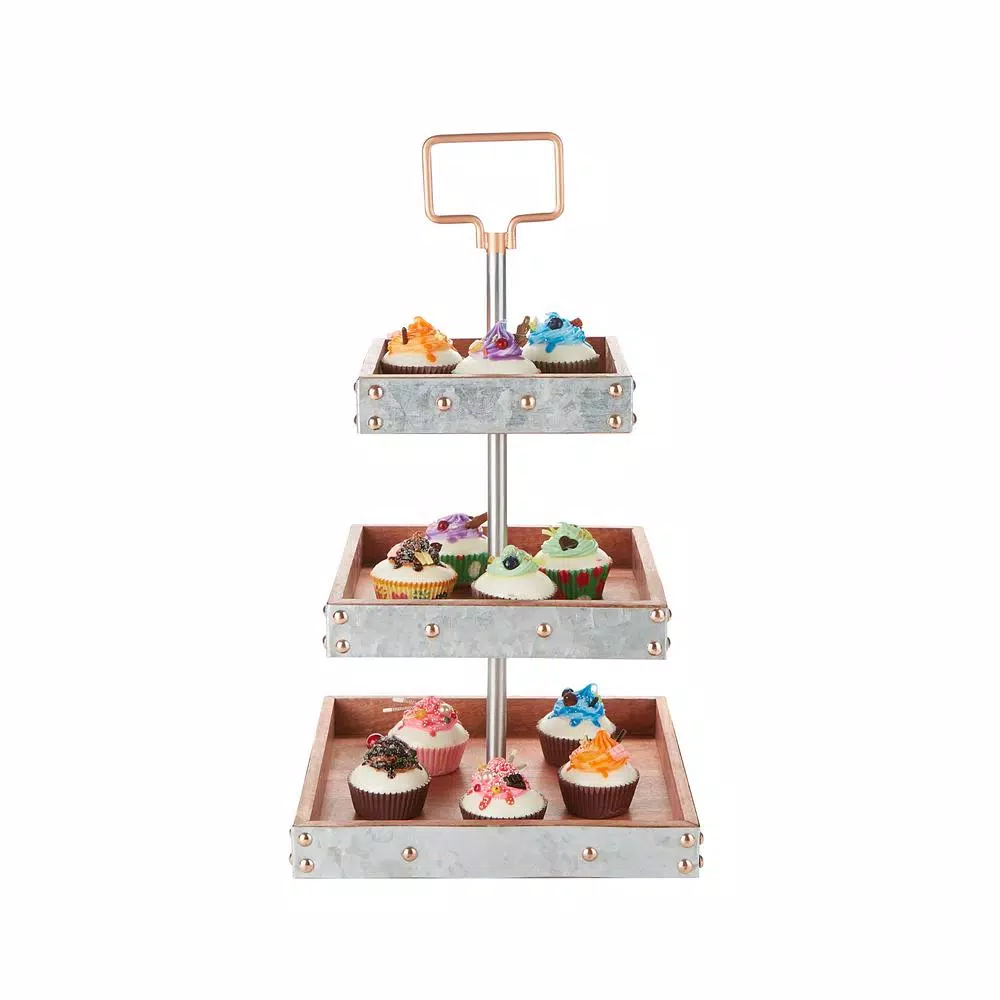 Mind Reader 3-Tier Silver Cake Stand For Party Pastry Display Cupcake Stand Holder With Handle - Image 5