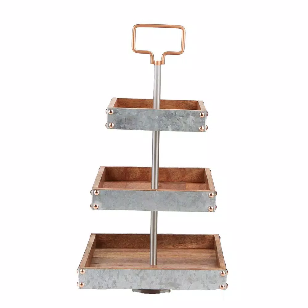 Mind Reader 3-Tier Silver Cake Stand For Party Pastry Display Cupcake Stand Holder With Handle