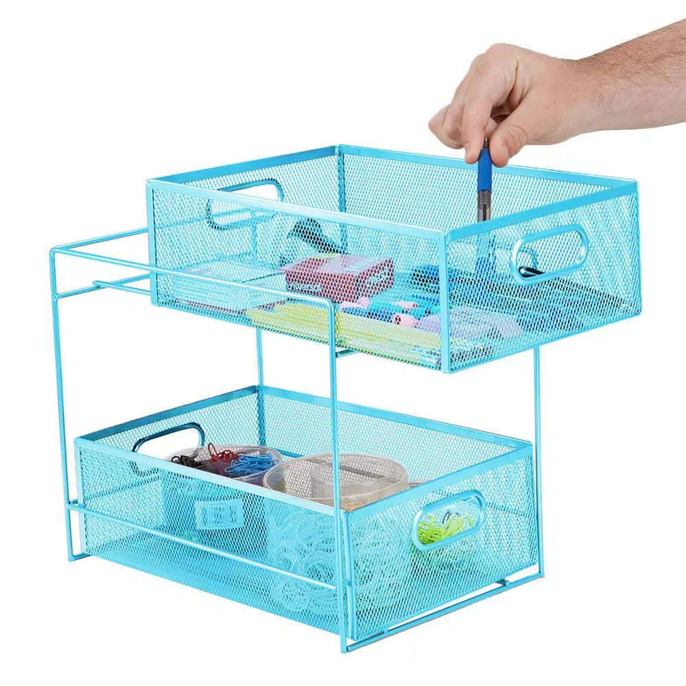Mind Reader 12.25 In. H X 8.25 In. W X 12.38 In. L Modern Blue Metal Flatware Organizer, Utensil Caddy - Image 2