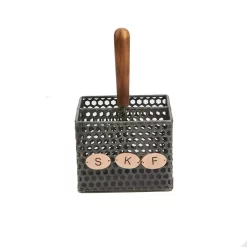 Mind Reader Black Metal 4-Compartment Utensil Basket Flatware Cutlery Holder Silverware Organizer With Wood Handle