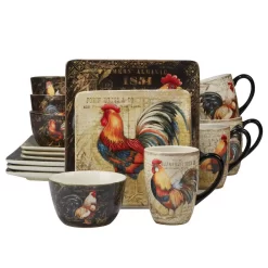 Certified International Gilded Rooster 16-Piece Traditional Multi-Colored Ceramic Dinnerware Set (Service For 4)
