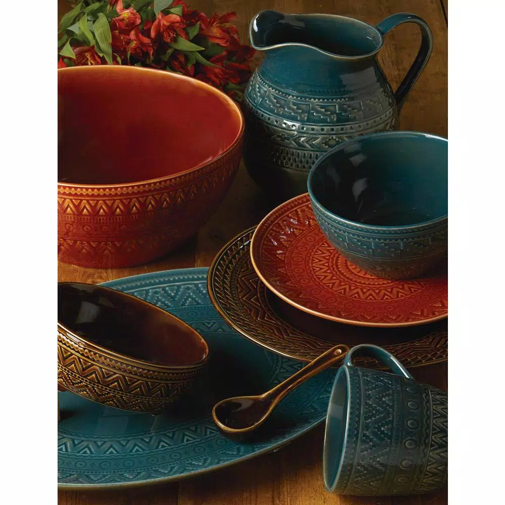 Certified International Multi-Colored 88 Oz. Aztec Teal Bean Pot - Image 3