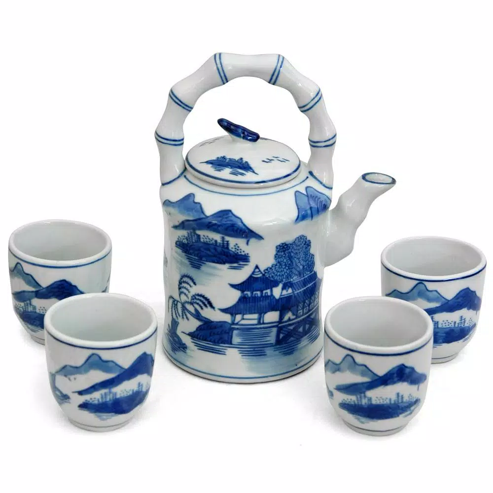 Oriental Furniture Oriental Furniture Landscape Blue And White Porcelain Tea Set