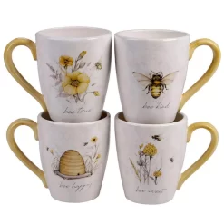 Certified International Bee Sweet 4-Piece Seasonal Multicolored Earthenware 22 Oz. Mug Set (Service For 4)