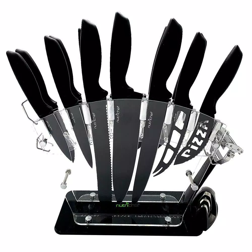 NutriChef 17-Piece Stainless Steel Precision Kitchen Knife Set With Block Stand