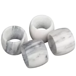 Creative Home Genuine Natural White Marble Napkin Ring, Napkin Holder For Dinning Table Decoration Set Of 4-Piece