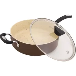 Ozeri Stone Earth 5.3 Qt. Aluminum Ceramic Nonstick Sauce Pan In Coconut Brown With Glass Lid