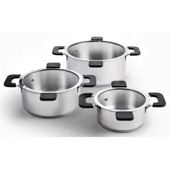 Ozeri 6-Piece Stainless Steel Inductive Pot Set With Straining And Hands-Free Glass Lids