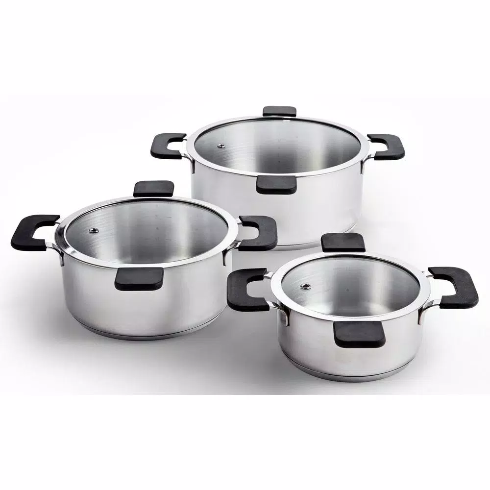 Ozeri 6-Piece Stainless Steel Inductive Pot Set With Straining And Hands-Free Glass Lids