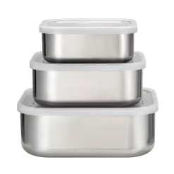 Tramontina 3Pc Stainless Steel Covered Square Container Set – Frosted Lids