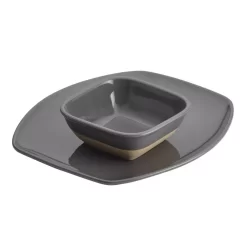 Rachael Ray Cityscapes Dark Sea Salt Gray Ceramic Hot Chip And Dip Set