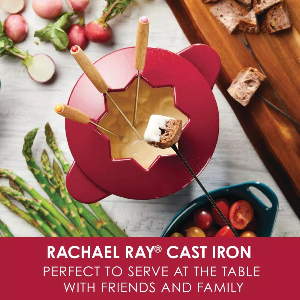 Rachael Ray Cast Iron Red Shimme Fondue Pot Set, 1.5-Quart - Image 7