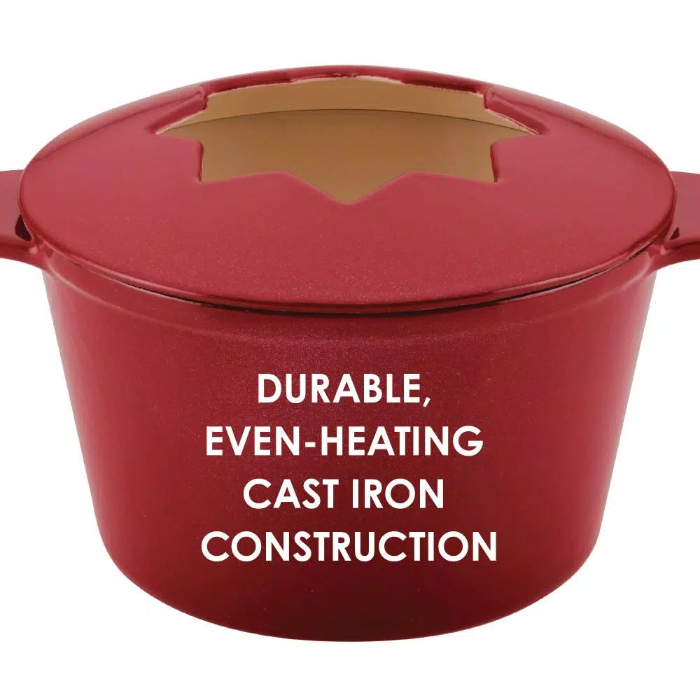 Rachael Ray Cast Iron Red Shimme Fondue Pot Set, 1.5-Quart - Image 3
