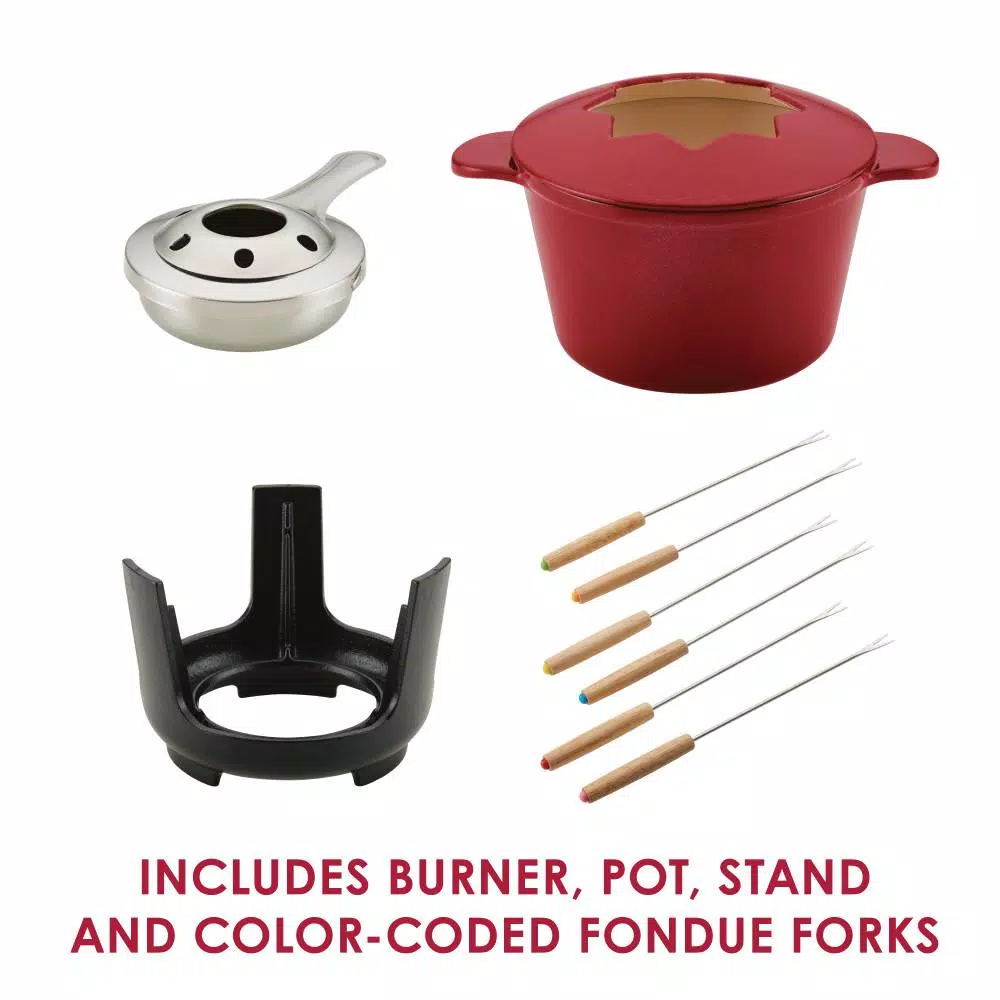 Rachael Ray Cast Iron Red Shimme Fondue Pot Set, 1.5-Quart - Image 2