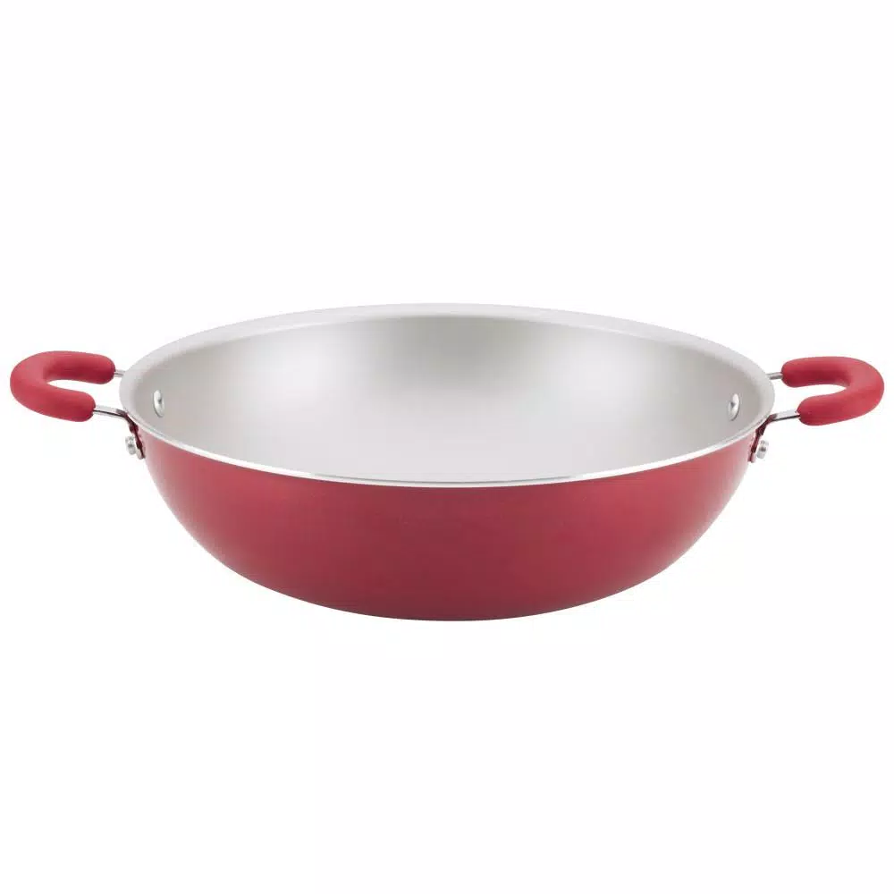 Rachael Ray Create Delicious Aluminum Nonstick Wok, 14.25-Inch, Red Shimmer