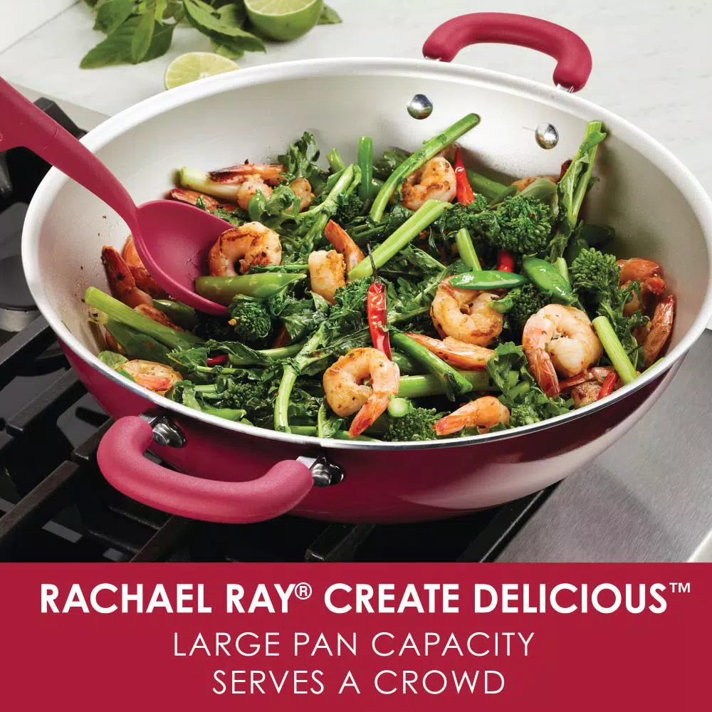 Rachael Ray Create Delicious Aluminum Nonstick Wok, 14.25-Inch, Red Shimmer - Image 2