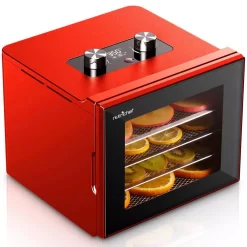 NutriChef 4-Tray Red 350 Watt Premium Food Dehydrator Machine With Digital Timer And Temperature Control