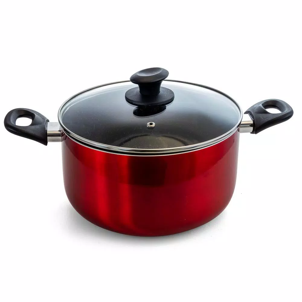 Oster Merrion 6 Qt. Round Aluminum Nonstick Dutch Oven In Red With Glass Lid