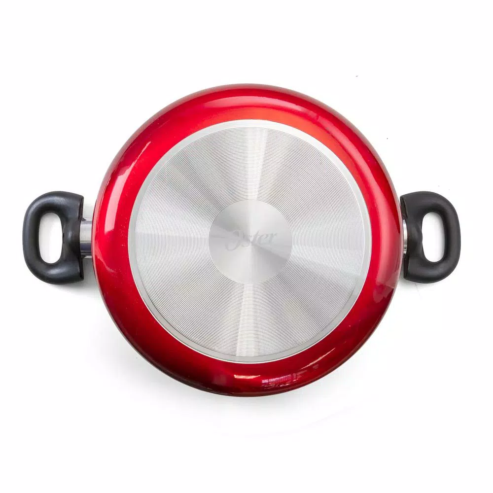 Oster Merrion 6 Qt. Round Aluminum Nonstick Dutch Oven In Red With Glass Lid - Image 2