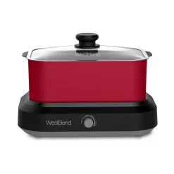 West Bend 5 Qt. Red Non-Stick Versatility Slow Cooker With 5-Temperature Settings Includes Travel Lid And Thermal Tote