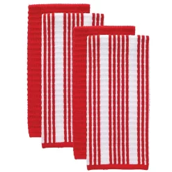 RITZ T-fal Red Solid And Stripe Cotton Waffle Terry Kitchen Towel (Set Of 4)