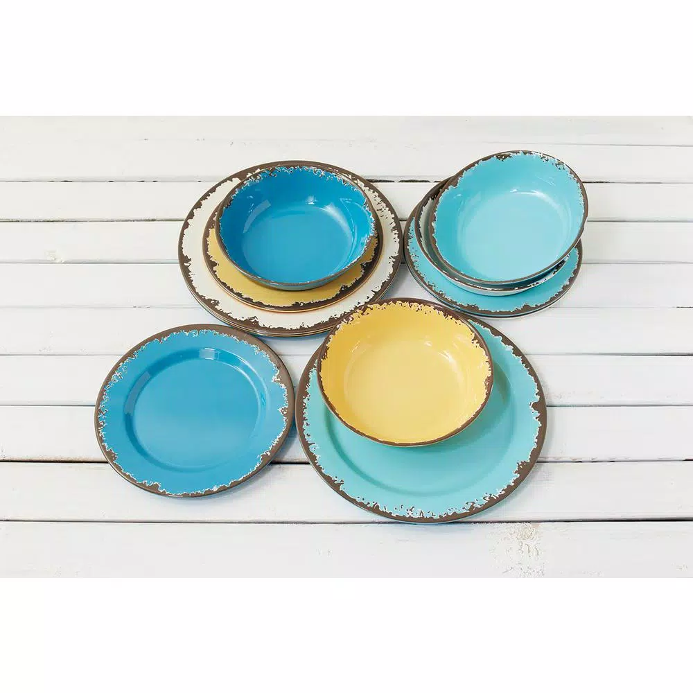 Fox Run 12-Piece Modern Rustic Antique Melamine Outdoor Dinnerware Set (Service For 4) - Image 3