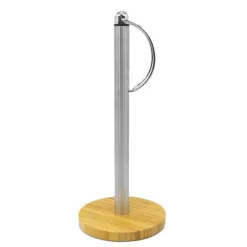 ExcelSteel Stainless Steel Paper Towel Holder With Bamboo Base