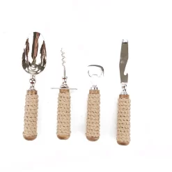 Mind Reader Rope Bar Utensil Set Silver Bottle Opener, Corkscrew, Ice Scoop And Knife 4-Piece Bar Tool Set