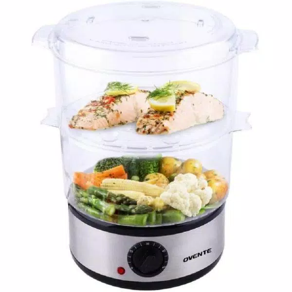 Ovente 20-Cup Silver 2-Tier Food Steamer With Stainless Steel Base And Plastic Containers - Image 8