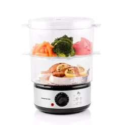 Ovente 20-Cup Silver 2-Tier Food Steamer With Stainless Steel Base And Plastic Containers