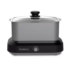 West Bend 6 Qt. Silver Non-Stick Versatility Slow Cooker With 5-Temperature Settings Includes Travel Lid And Thermal Tote