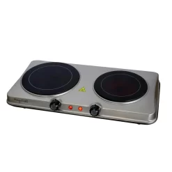 MegaChef Portable 2-Burner 7.5 In. Sleek Steel Hot Plate With Temperature Control
