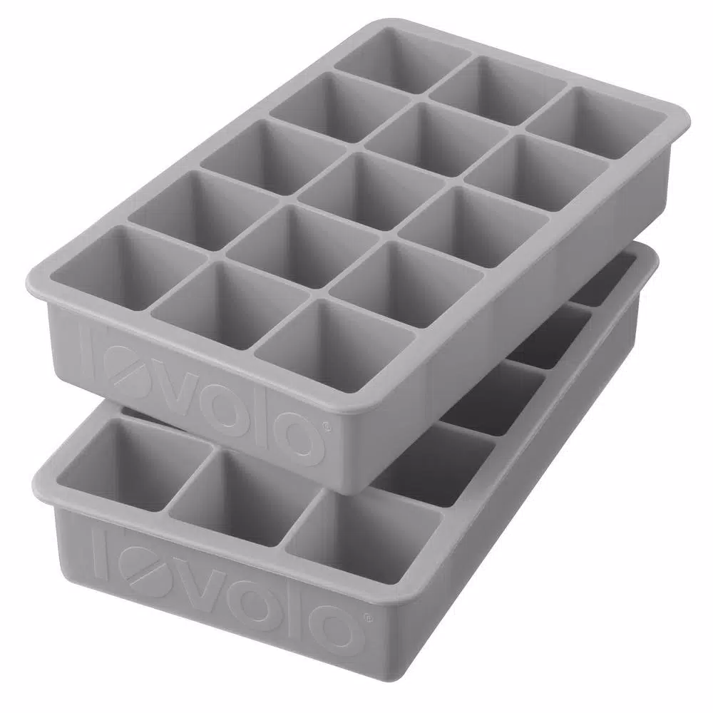 Spectrum Perfect Cube Silicone Ice Mold Freezer Tray 1.25 Cubes For Whiskey, Bourbon, Spirits & Liquor, 2-Piece Set, Oyster Gray - Image 3