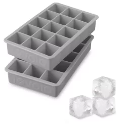Spectrum Perfect Cube Silicone Ice Mold Freezer Tray 1.25 Cubes For Whiskey, Bourbon, Spirits & Liquor, 2-Piece Set, Oyster Gray