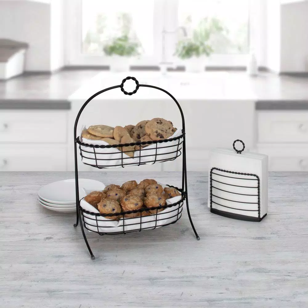 Spectrum Everly Dual Server Baskets, For Fruit, Produce, Bread, K-Cups, Snacks & More, Black - Image 6